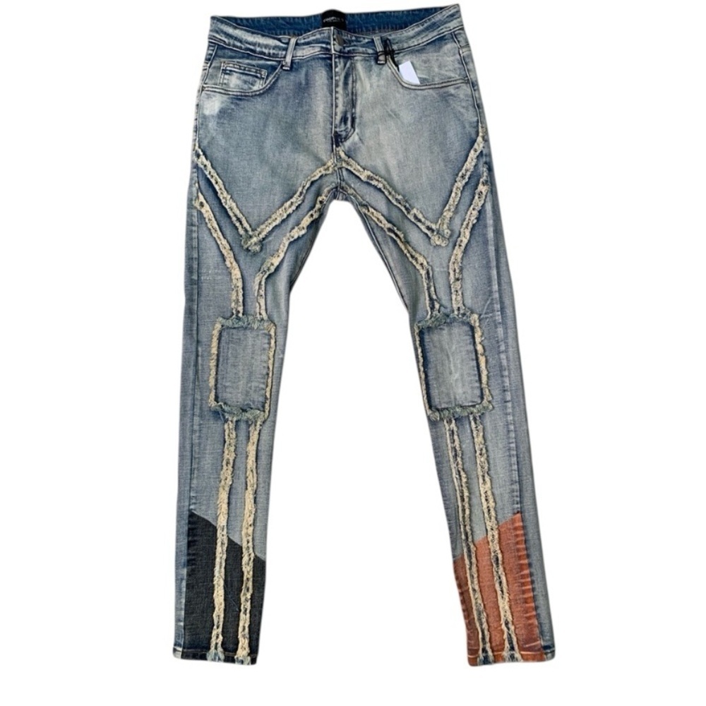 Stylish Blue Jeans with Unique Design Sz various